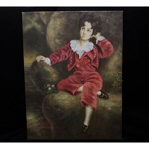 The Red Boy RARE VTG Patierno After SirThomas Lawrence oil painting 12"x16" READ